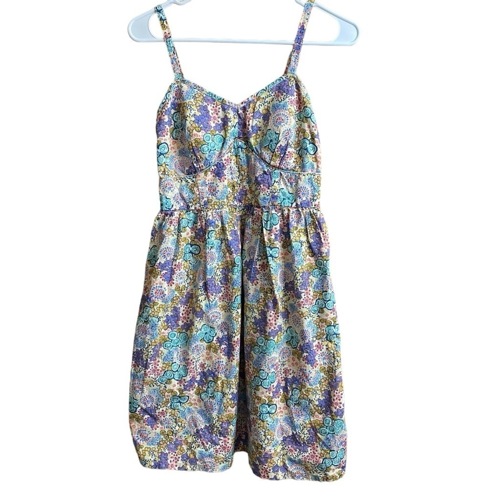 Red Camel Multi Color Floral Spaghetti Strap Sweetheart Neck MIDI Dress Sz M